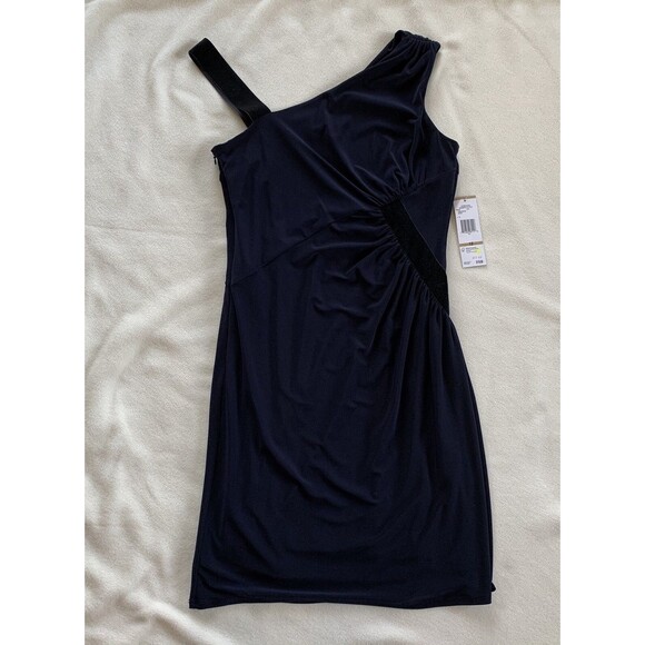 NINE WEST Indigo Blue Sheath Velvet Velour Sleeveless Dress Women's Size 12 NWT - Picture 1 of 12
